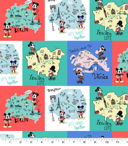 Disney Mickey Mouse and Minnie Mouse Destination Abroad Fabric