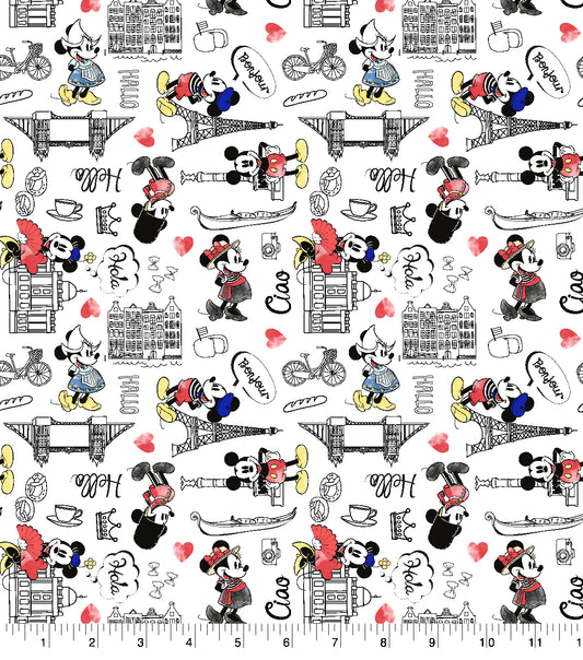 Disney Mickey Mouse and Minnie Mouse Cities of Love Fabric