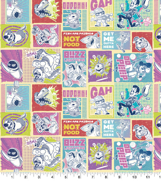 Disney and Pixar All Character Comic Book Cotton Fabric