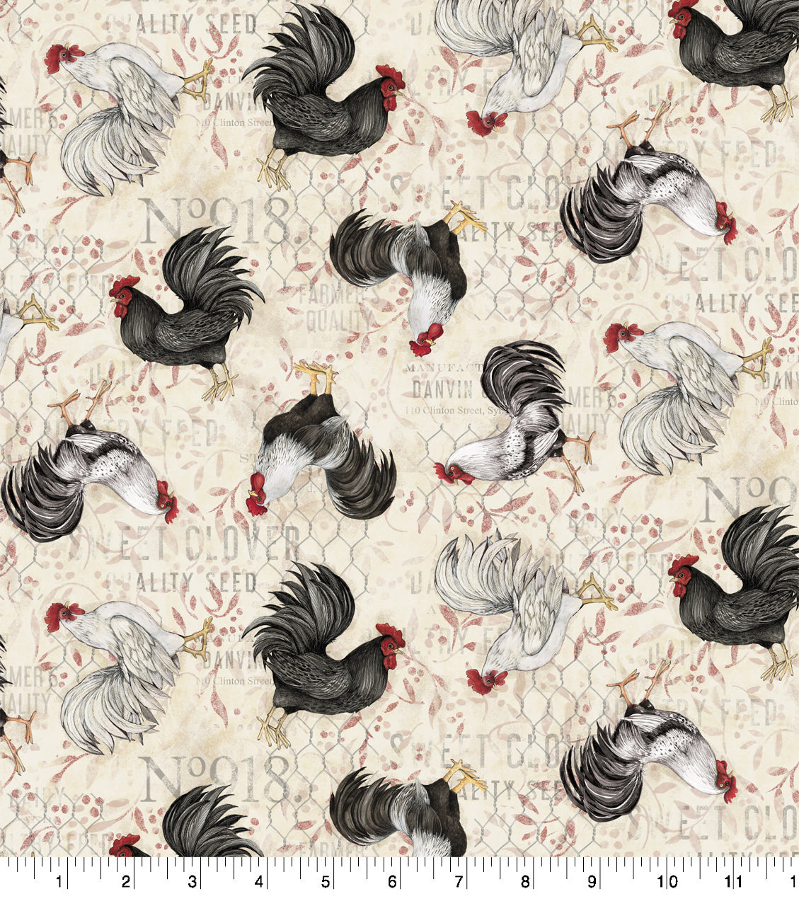 Farmhouse Rooster Toss Seed Bag Fabric
