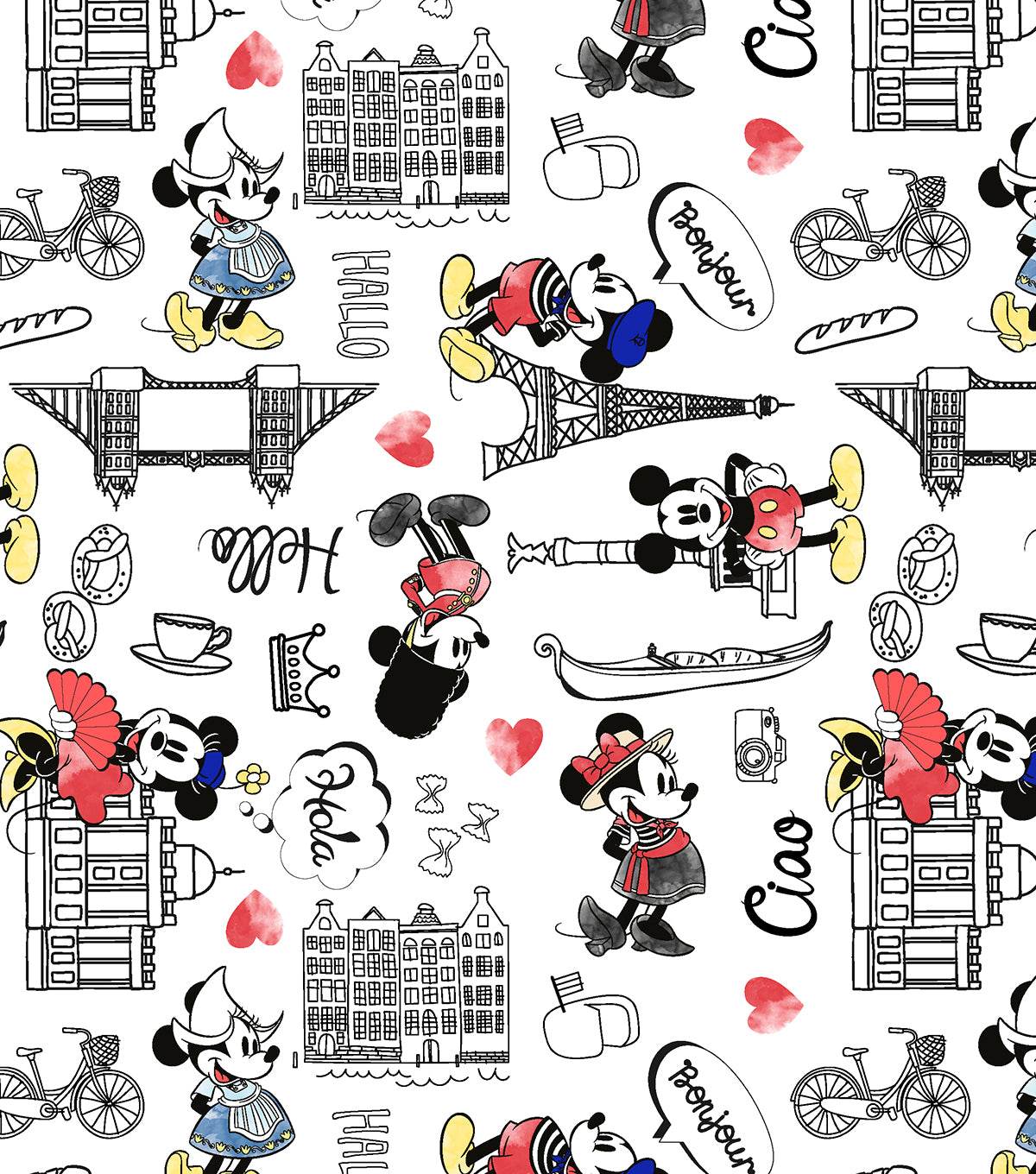 Disney Mickey Mouse and Minnie Mouse Cities of Love Fabric