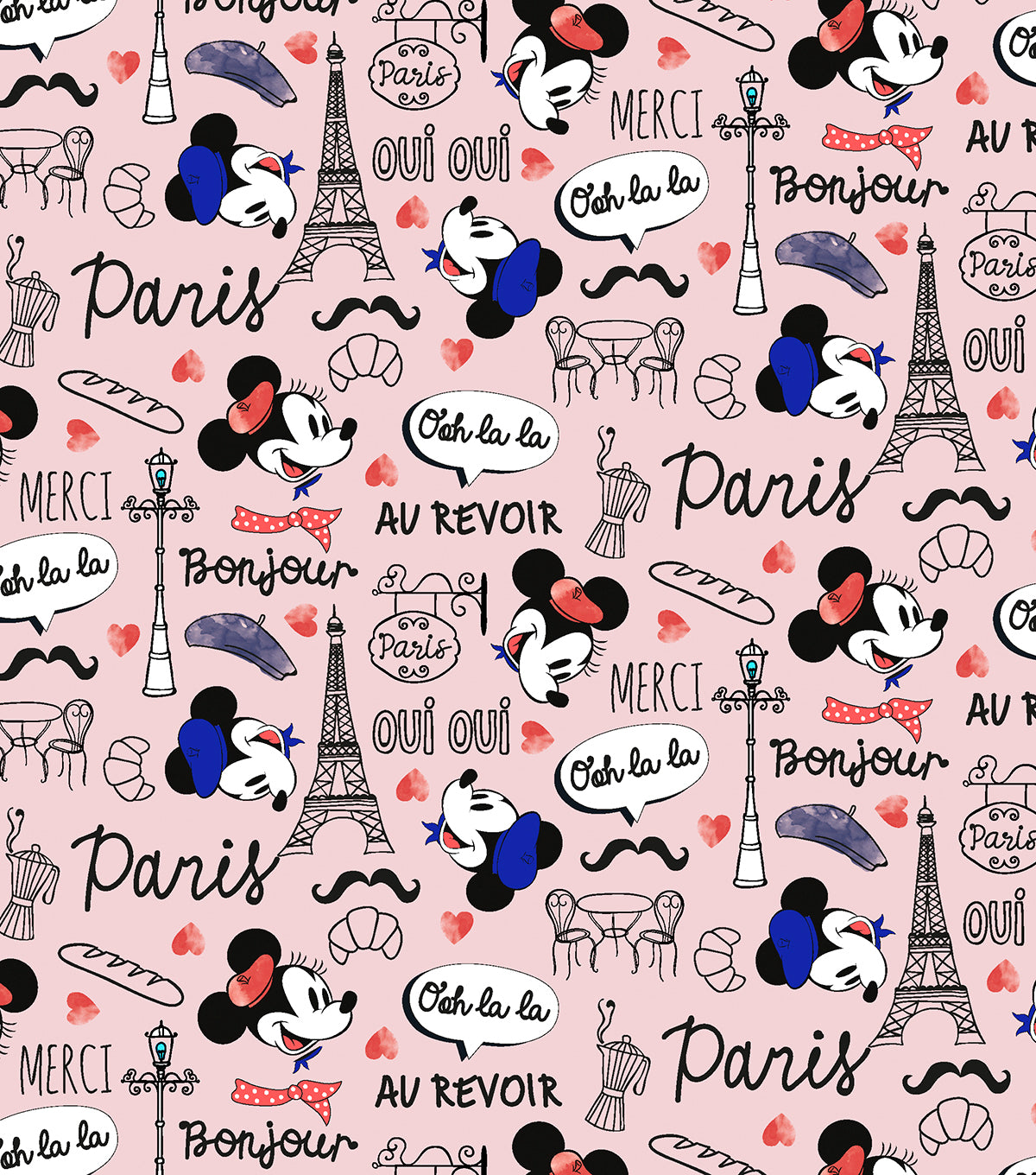 Disney Mickey Mouse and Minnie Mouse Love in Paris Fabric
