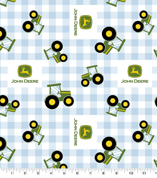 John Deere Blue Plaid Tractors Cotton Fabric