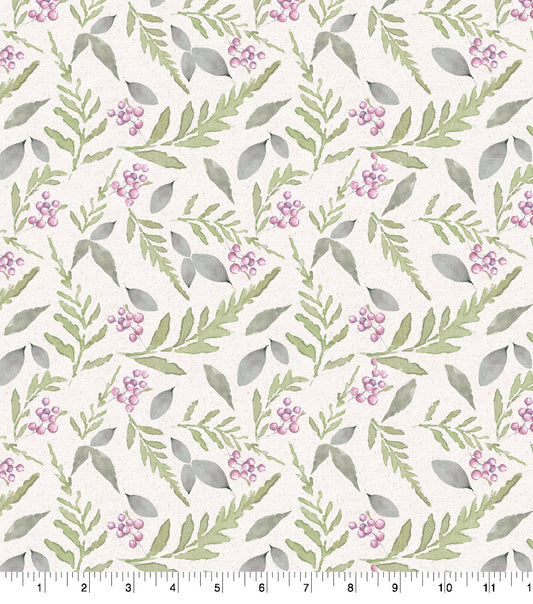 Peony Leaves and Berries Cotton Fabric