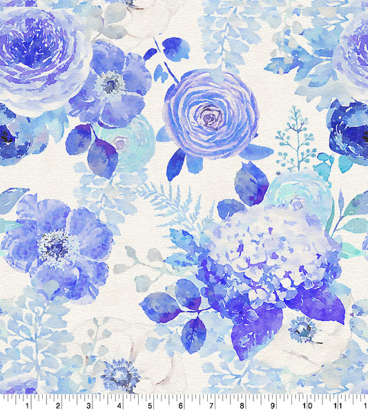 Blue Peacock Large Floral Cotton Fabric