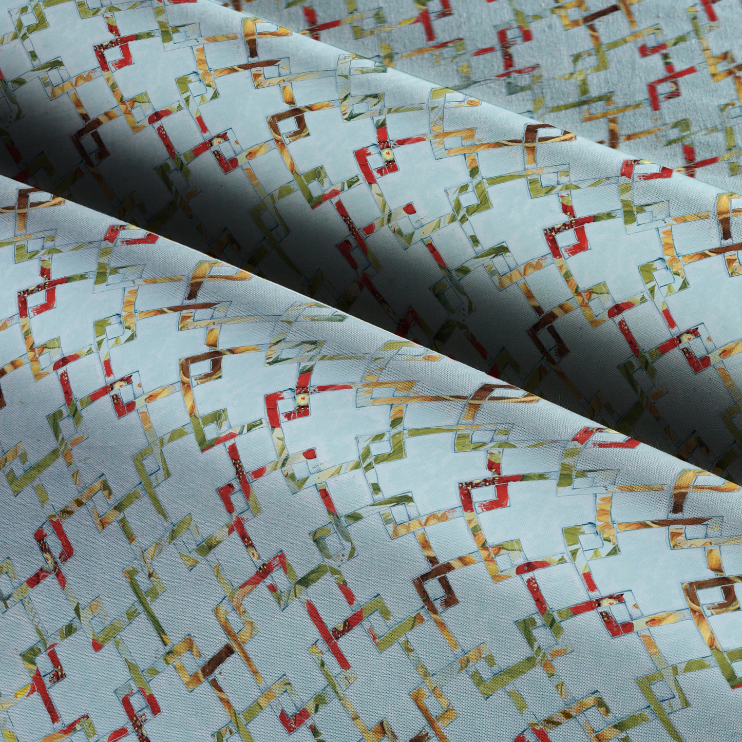 Red Trucks and Bicycles Geometric Cotton Fabric