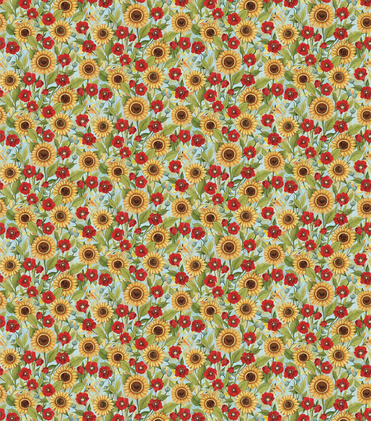 Red Trucks and Bicycles Florals and Sunflowers Cotton Fabric
