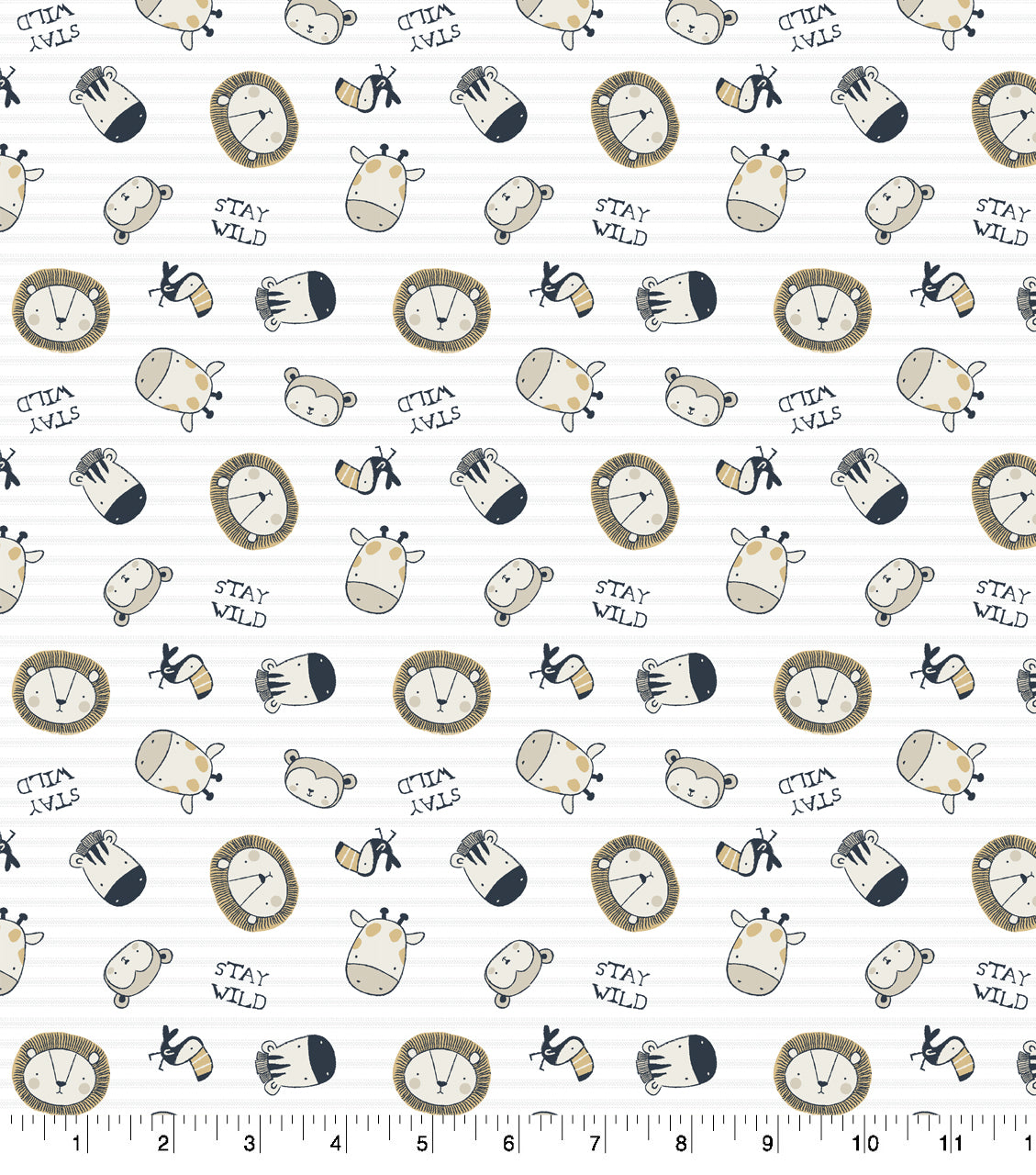 Stay Wild Stripe Baby Animals Cotton Fabric