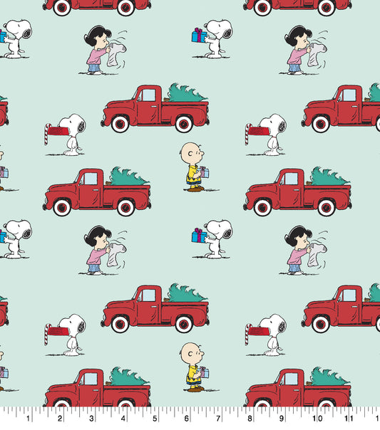 Peanuts Snoopy & Charlie Red Truck Christmas Fabric